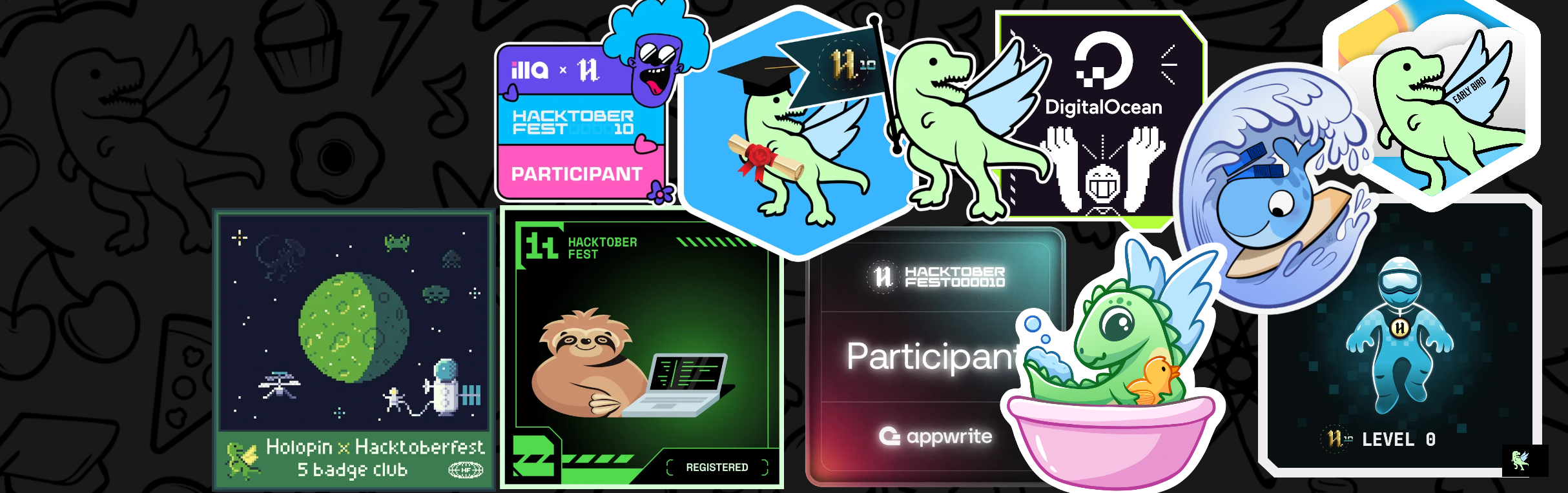 An image of @tteschon's Holopin badges, which is a link to view their full Holopin profile