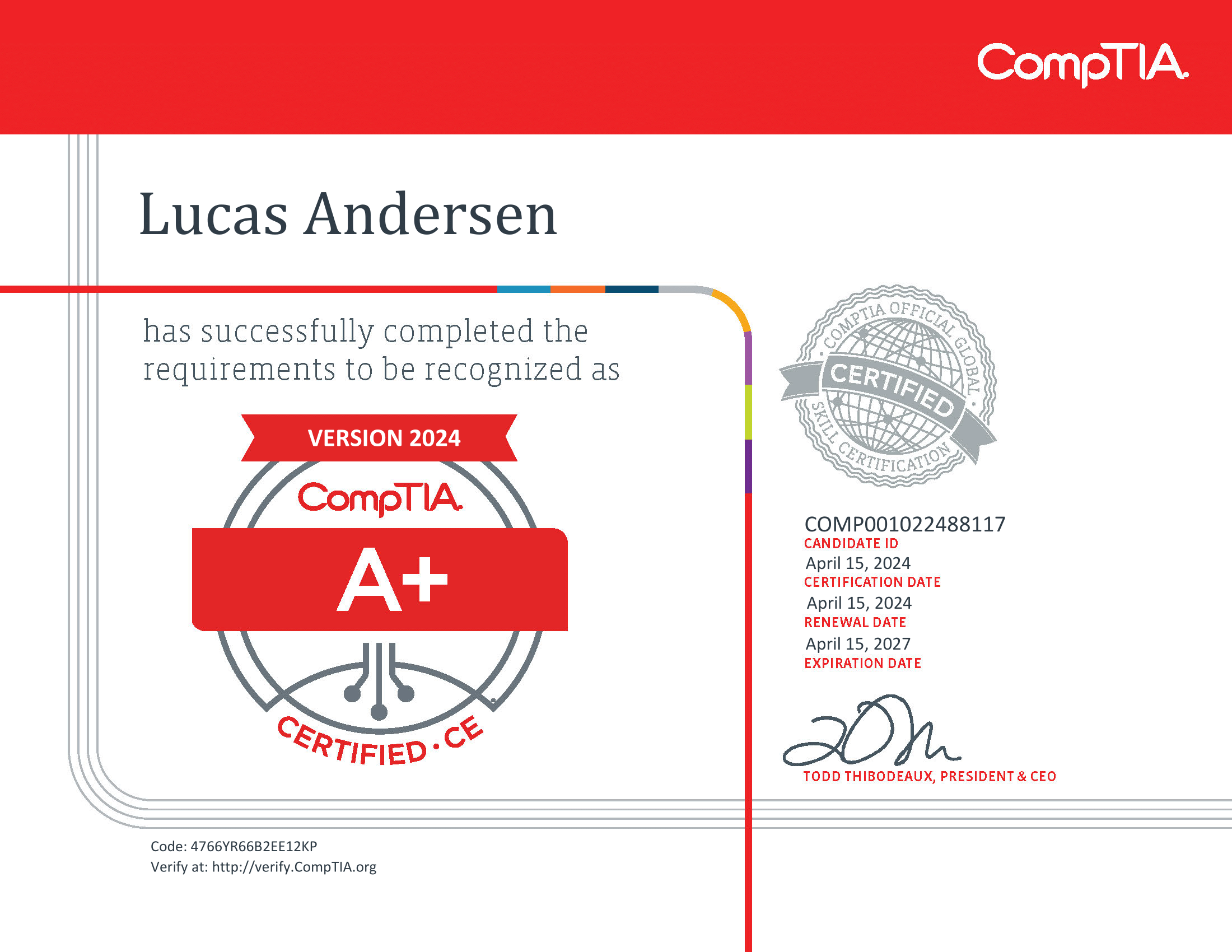 CompTIA A+ ce Certificate