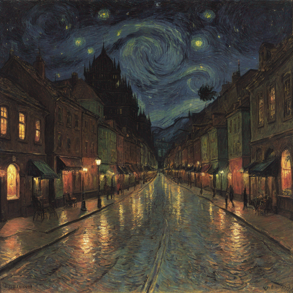 a city street at night