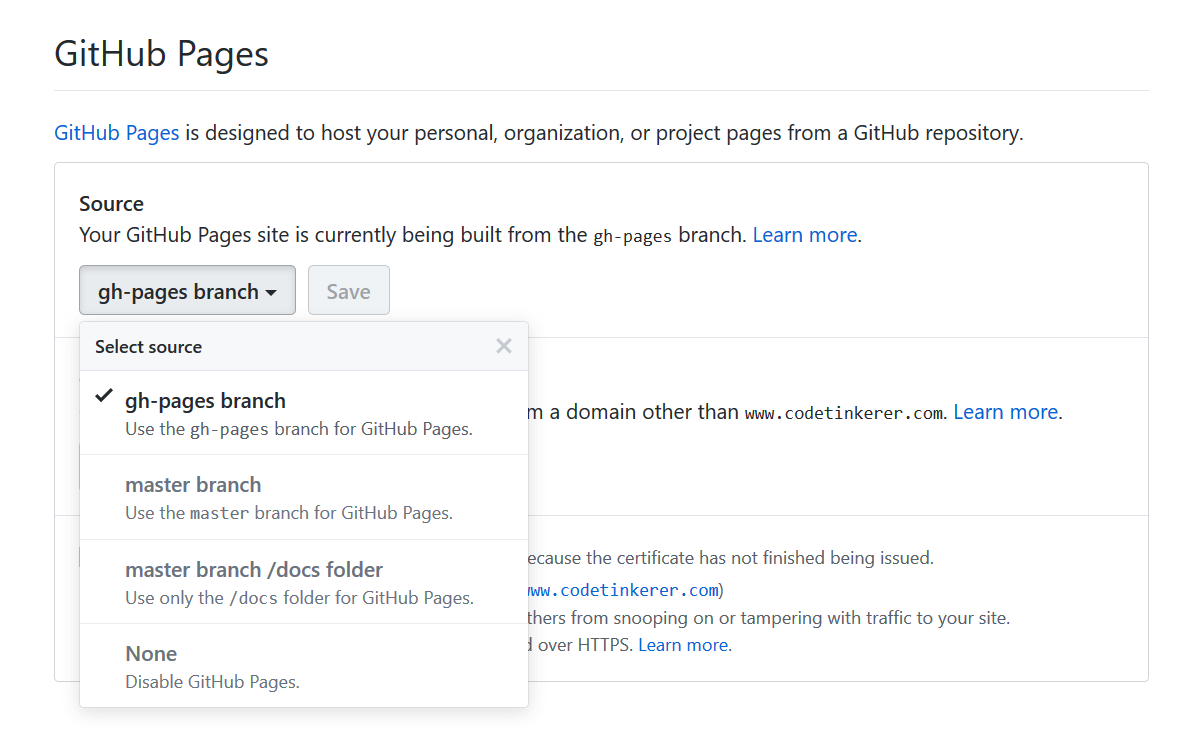 github pages options