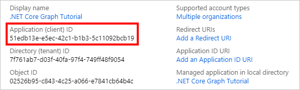 A screenshot of the application ID of the new app registration