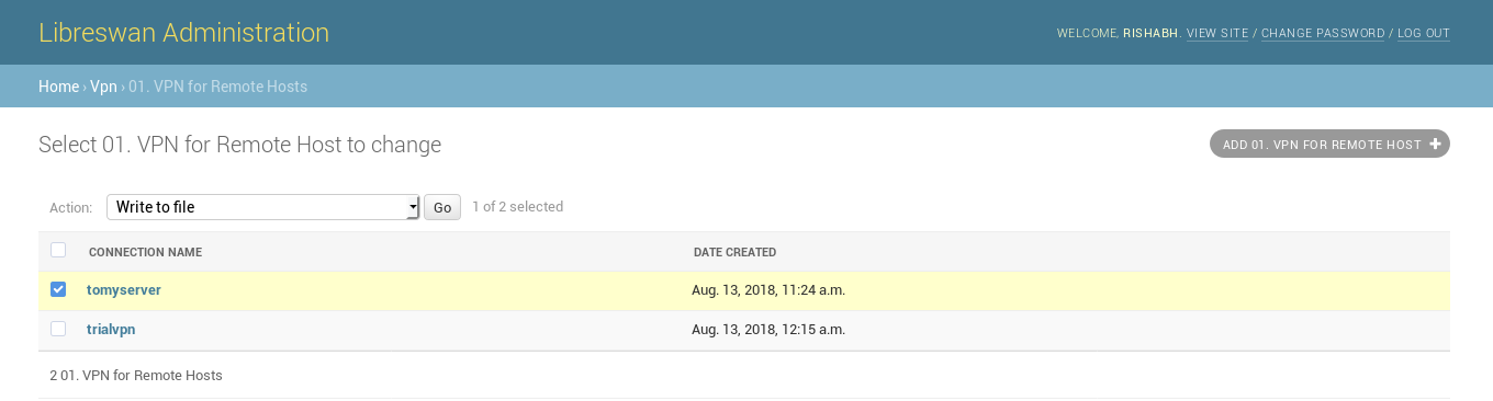 Create VPN for remote host connection profiles