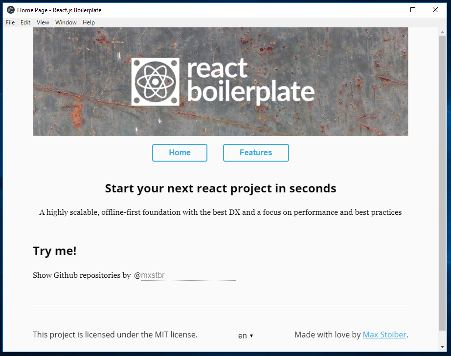 React Boilerplate Electron Version