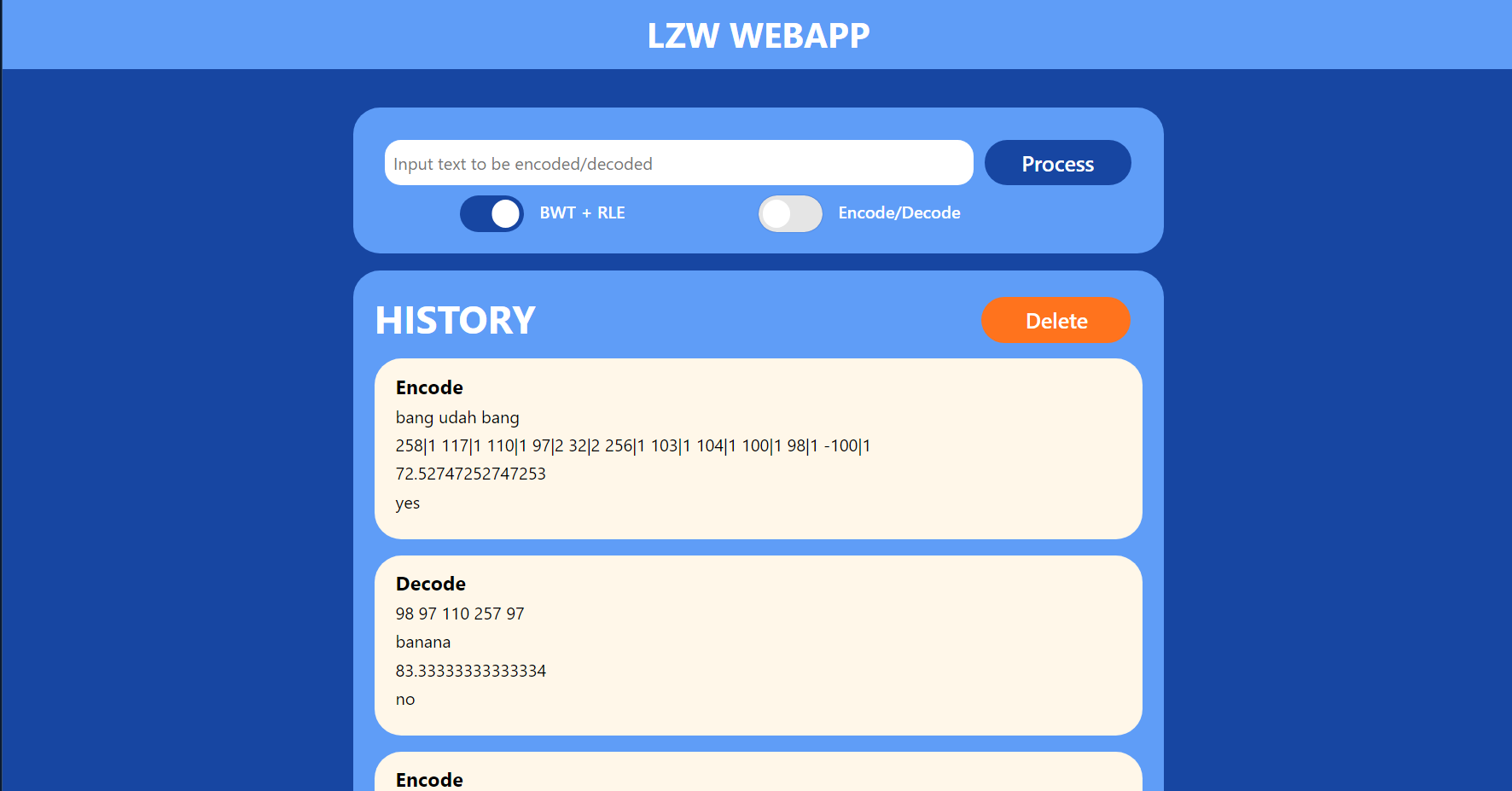 Screenshot of the Web App