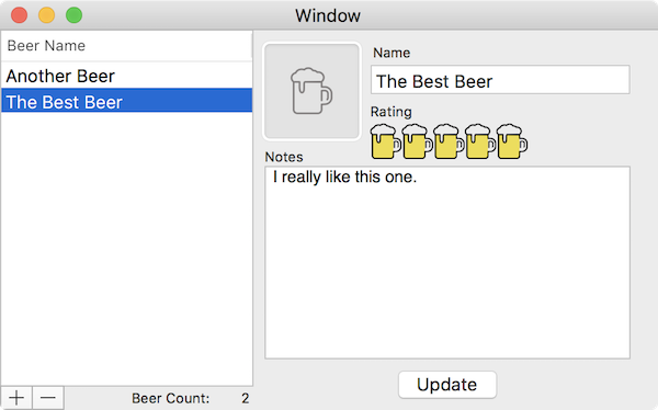 Final UI with some beers added.