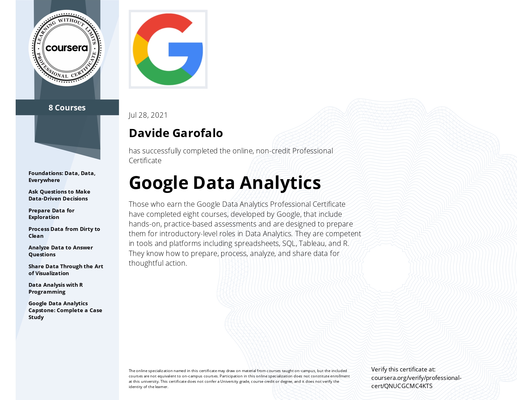 GitHub - Kelith/GooglePMcertificate: This is a collection of my ...