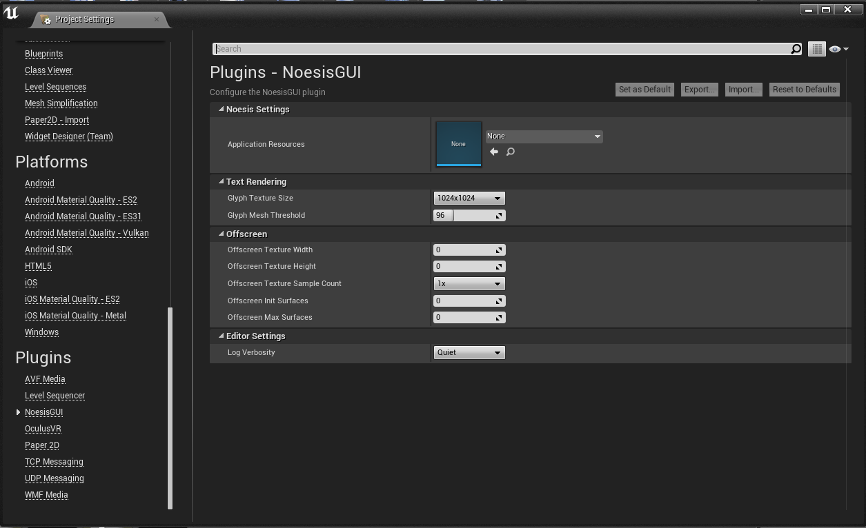 NoesisGUI plugin settings