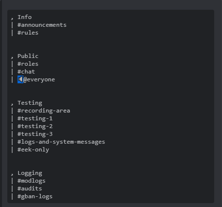 Example output of channels command