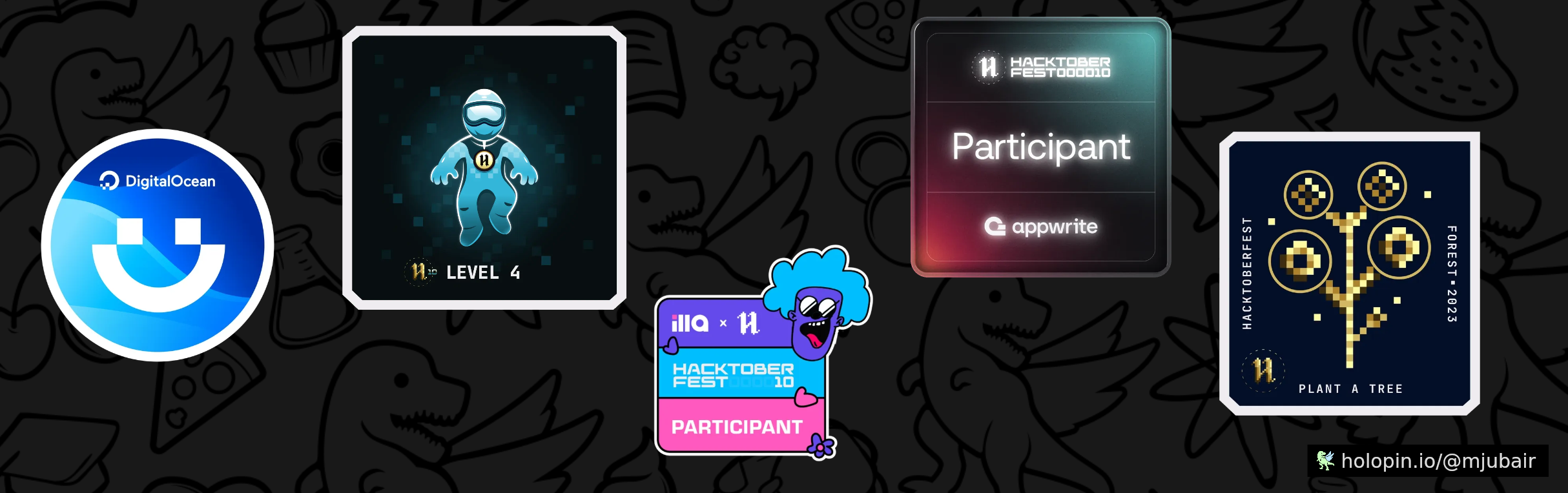 An image of @mjubair's Holopin badges, which is a link to view their full Holopin profile