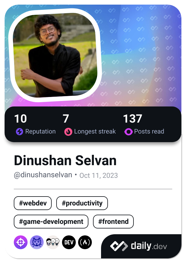 Dinushan Selvan's Dev Card