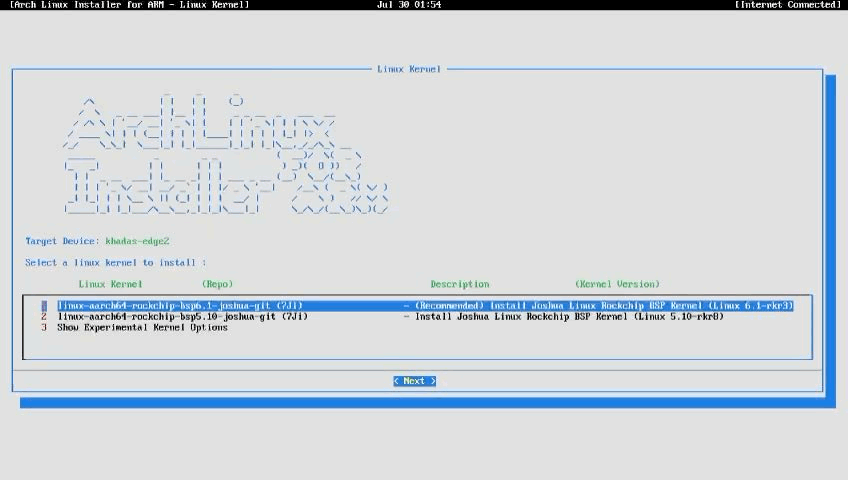Select Kernel & Desktop Environment