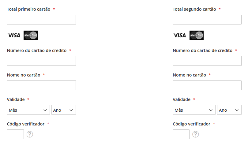 Filling the first and second credit card form