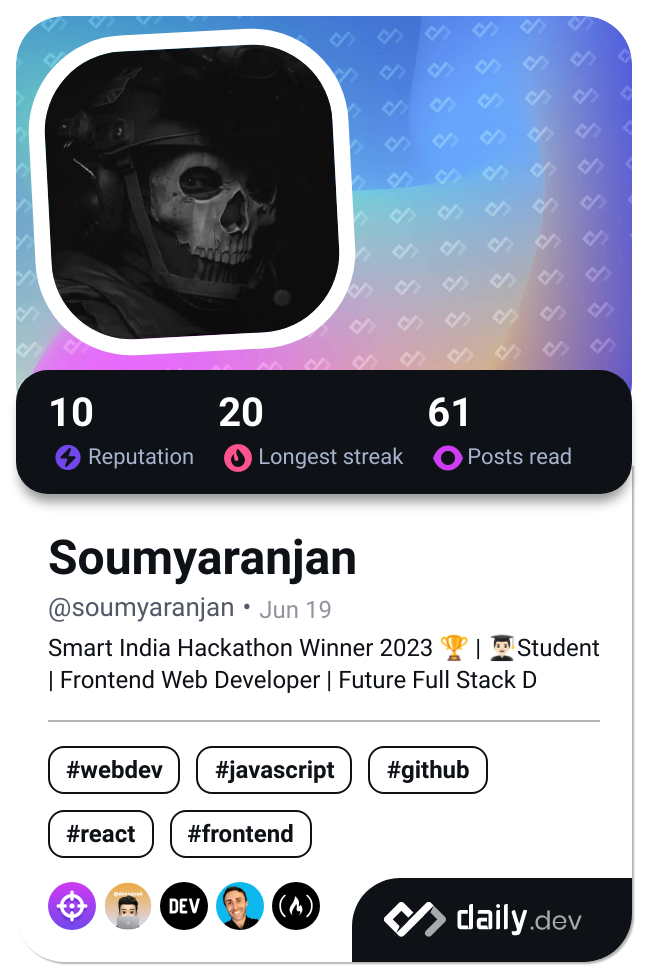 Soumyaranjan's Dev Card