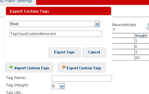 Custom Tags Export Dialog