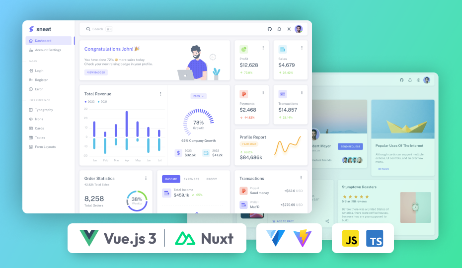 Sneat - Vuetify NuxtJS Free Admin Template Demo Screenshot