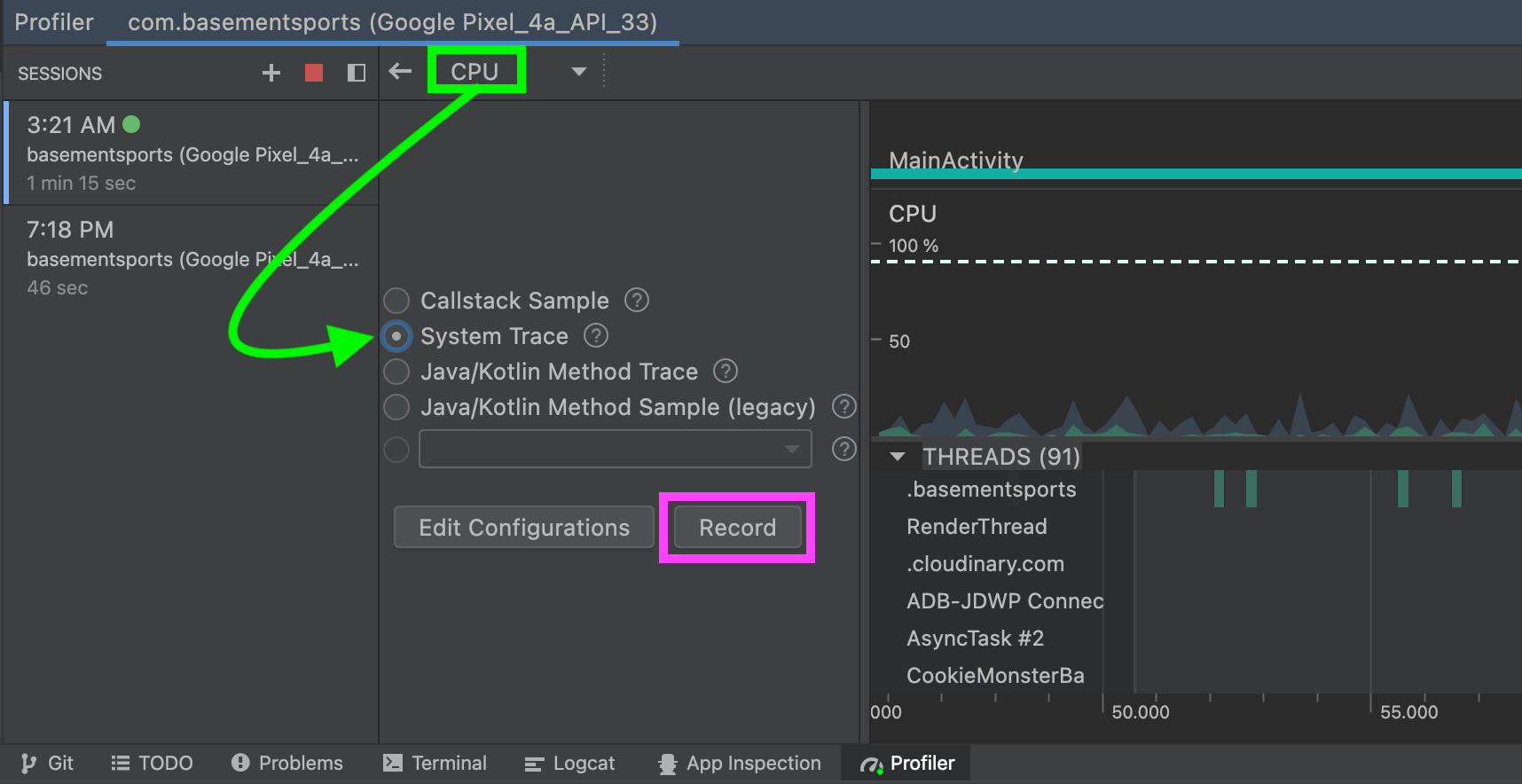 Start “System Trace” to see Thread wise activity