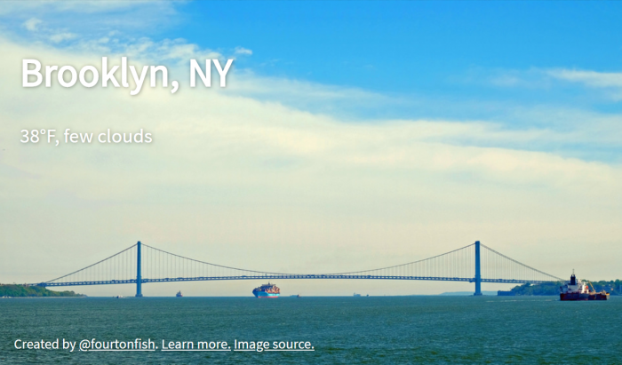 Weather web app showing weather in Brooklyn