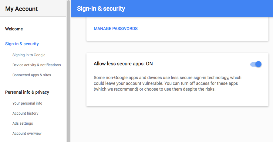 Sign-in & security screenshot