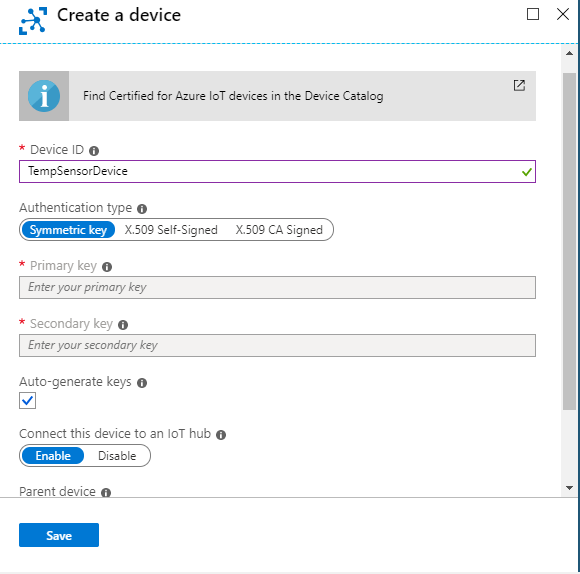 Azure IoT device craetion