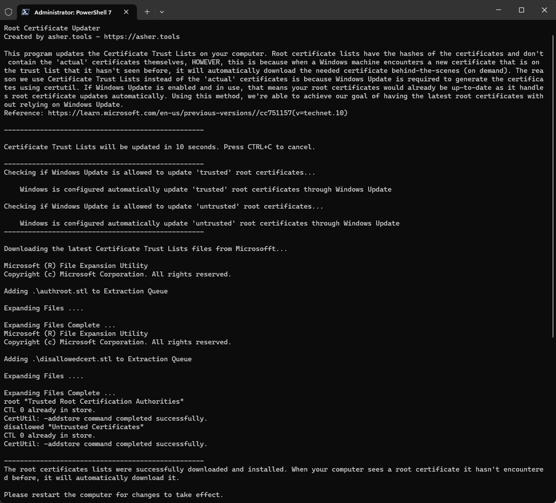 UpdateRootCertificates.ps1