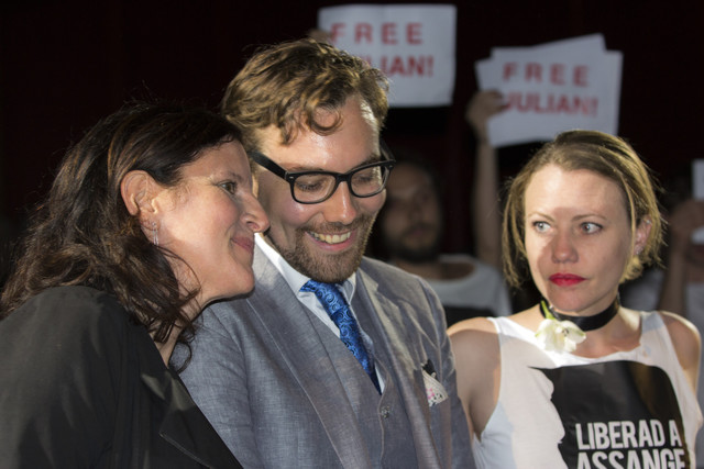 Laura Poitras, Jacob Appelbaum, Sarah Harrison at Cannes Festival