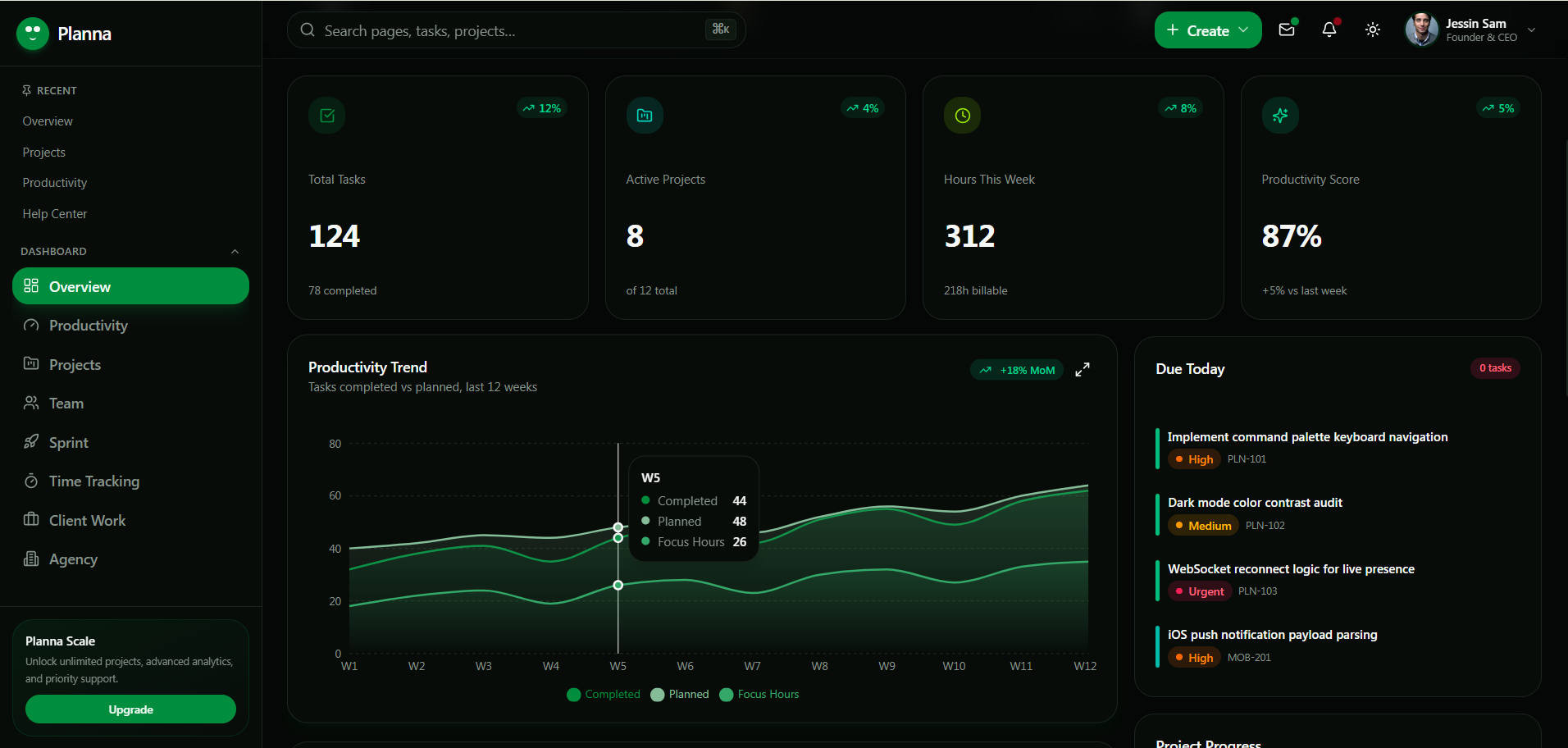 Planna project management dashboard preview