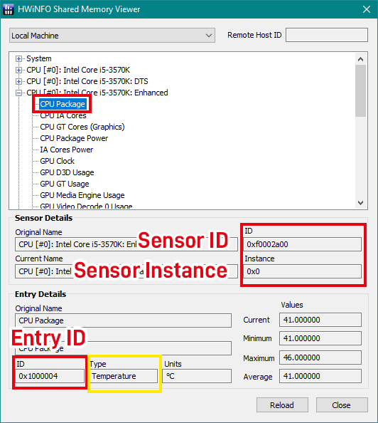 Example of an selected entry in HWiNFO Shared Memory Viewer