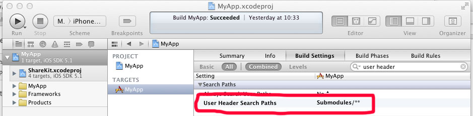 user header search path