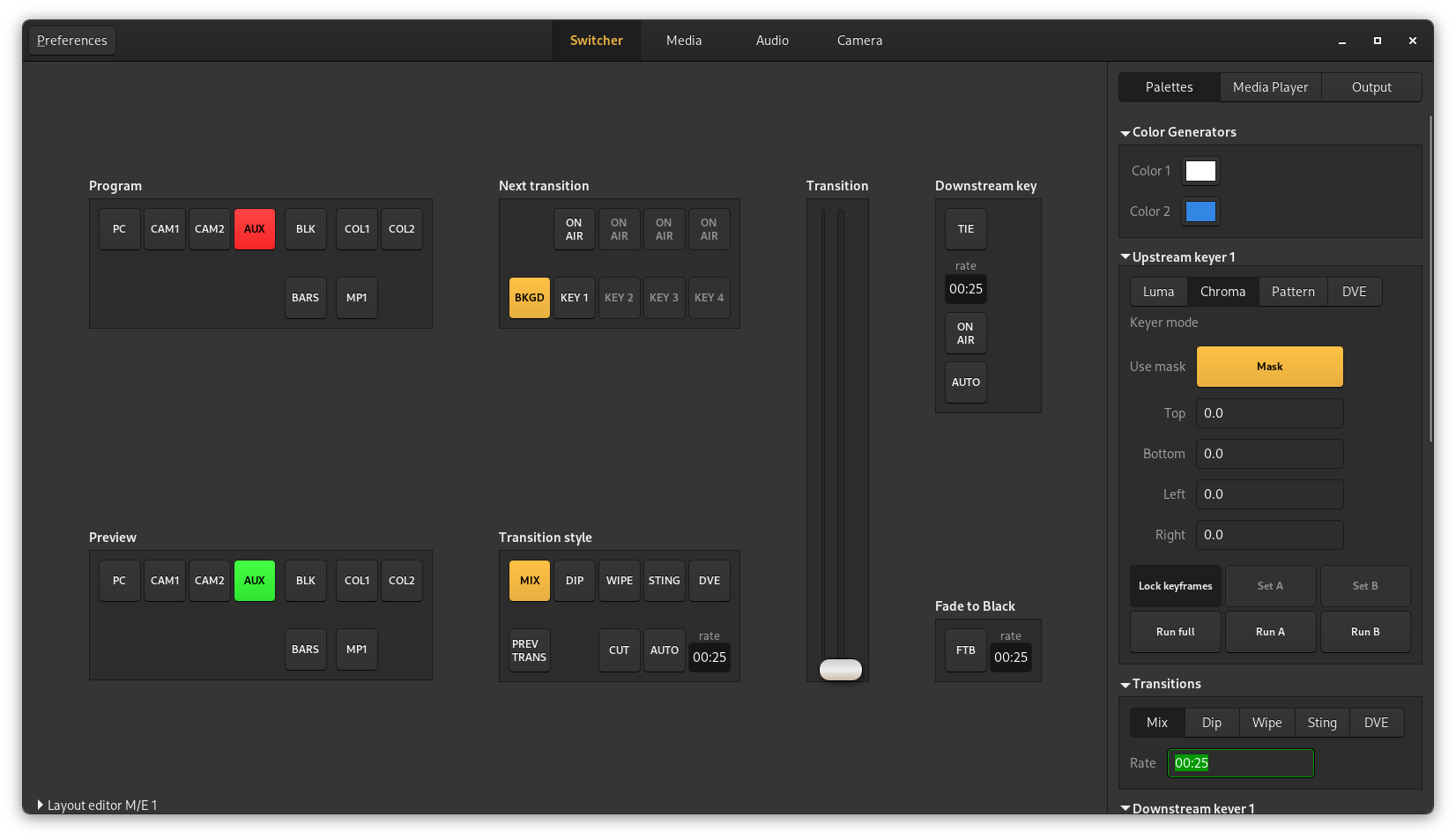 Screenshot of the control application