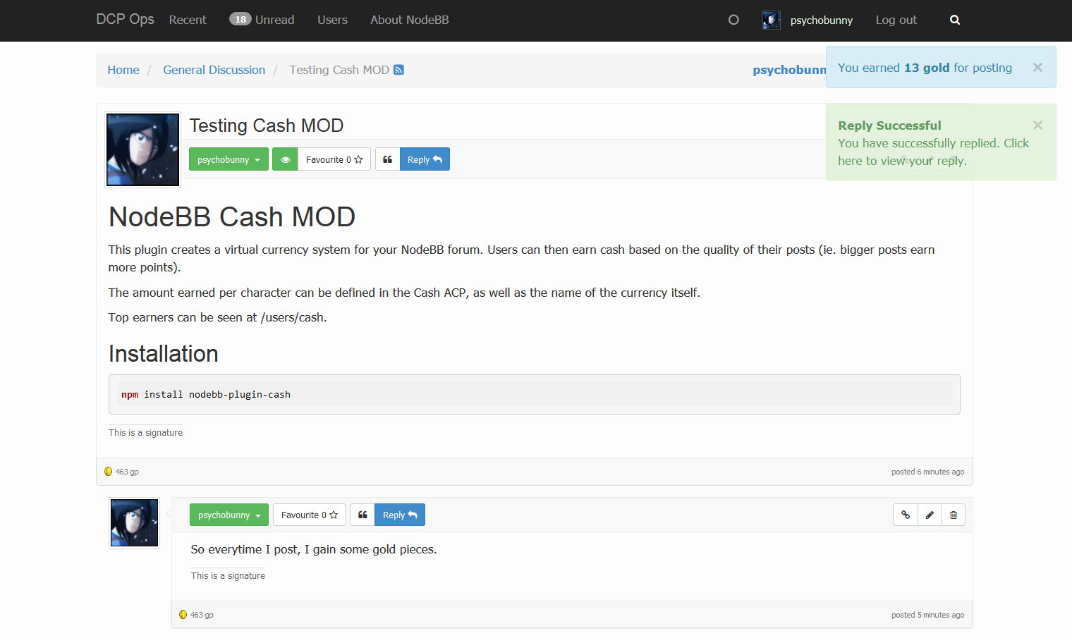 NodeBB Cash MOD - Topics page