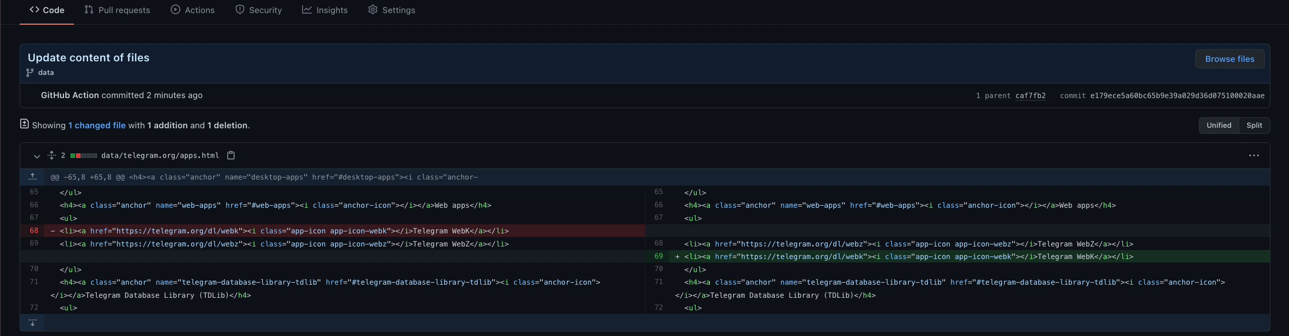 GitHub pretty diff example