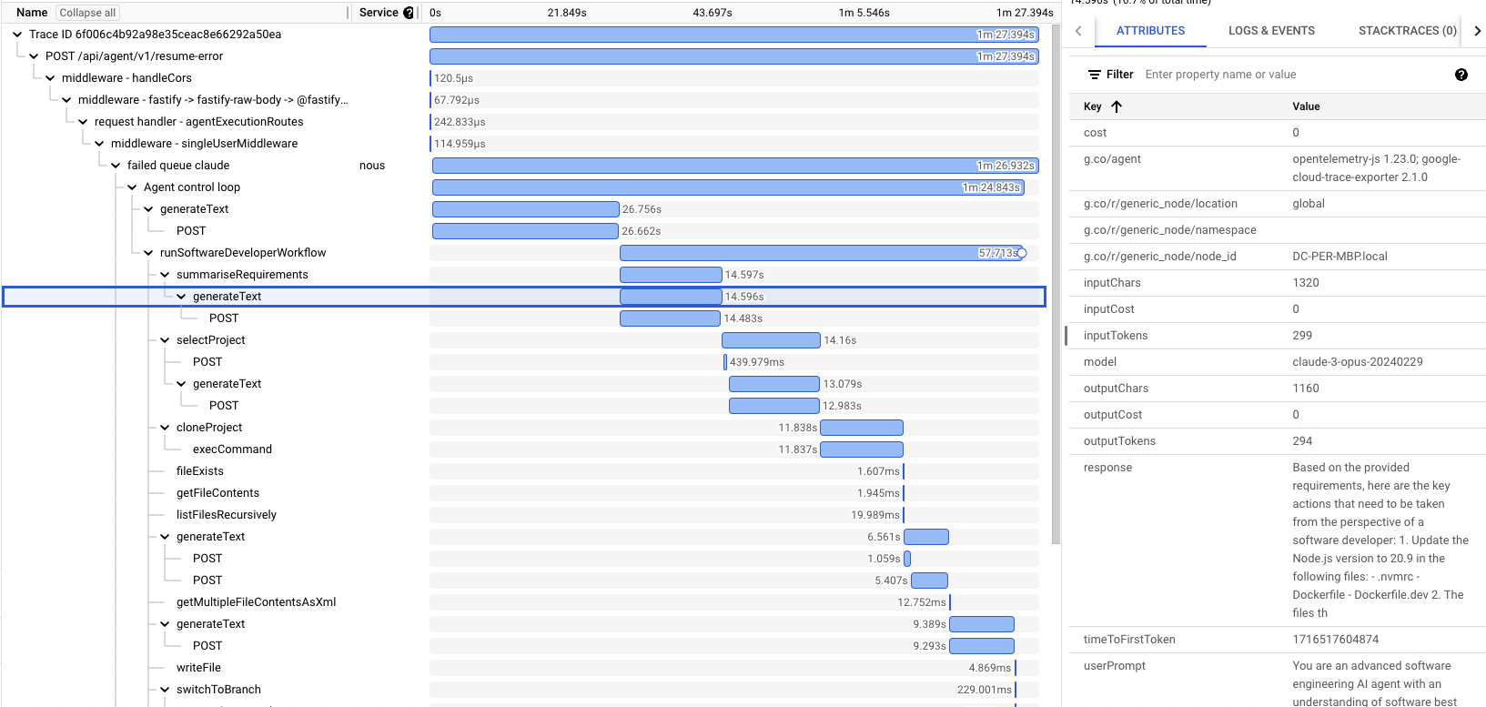 Sample trace in Google Cloud