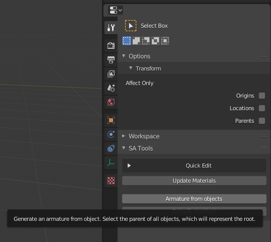 Armature from Objects button highlighted