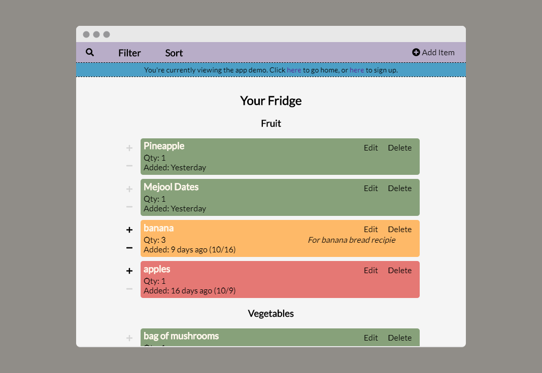 The options component in a smaller screen