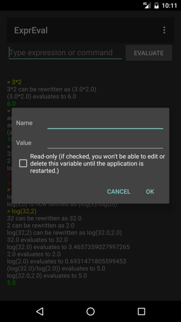 New variable dialog