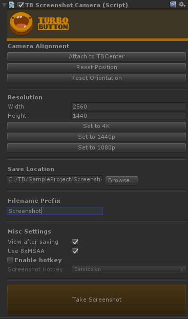 TBScreenshotCamera inspector