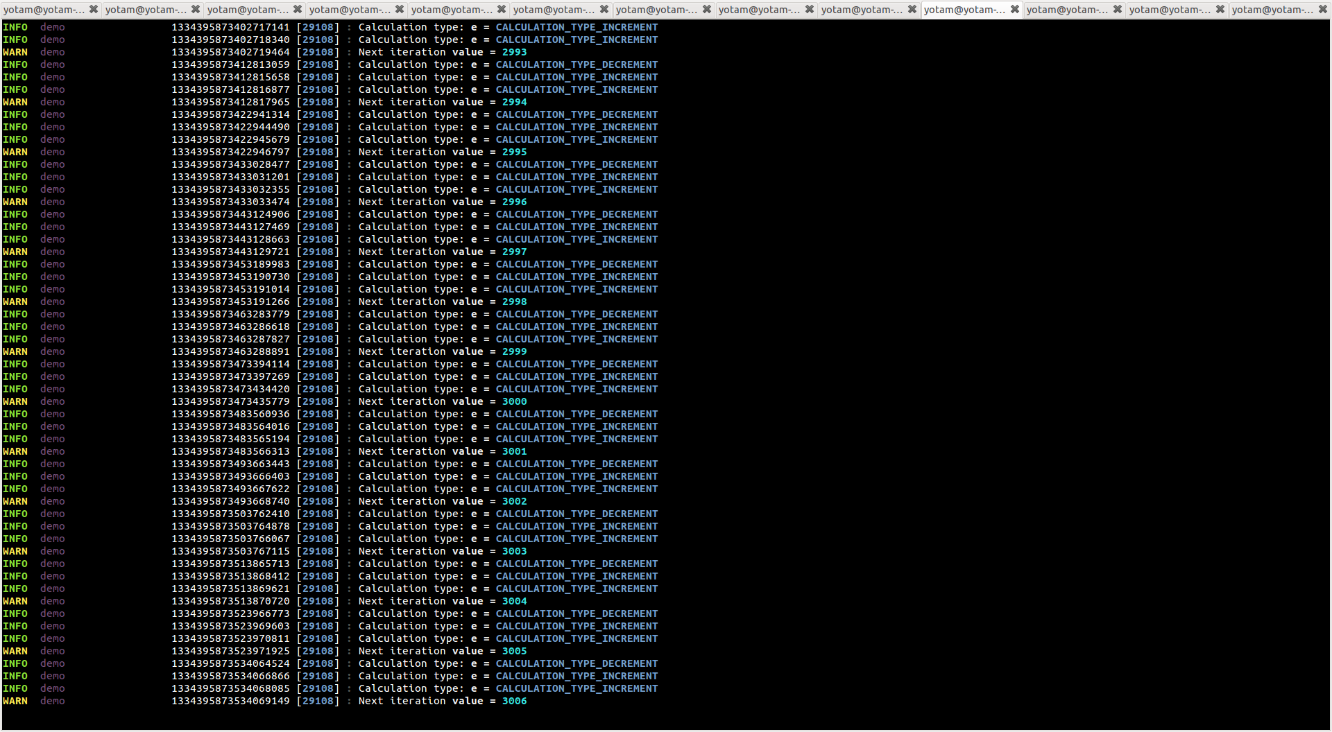 Showing just the explicit trace entries - note how log parameters are highlighter