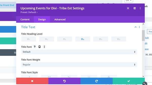 Upcoming Events for Divi - Tribe Ext Settings Title Text Settings