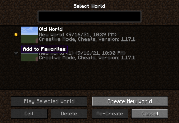 World Select Screen with Favorites