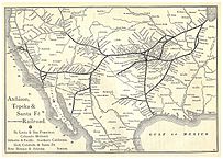 Image from Wikipedia: The Santa Fe Railway's 1891 Route Map, entitled Grain Dealers and Shippers Gazetteer