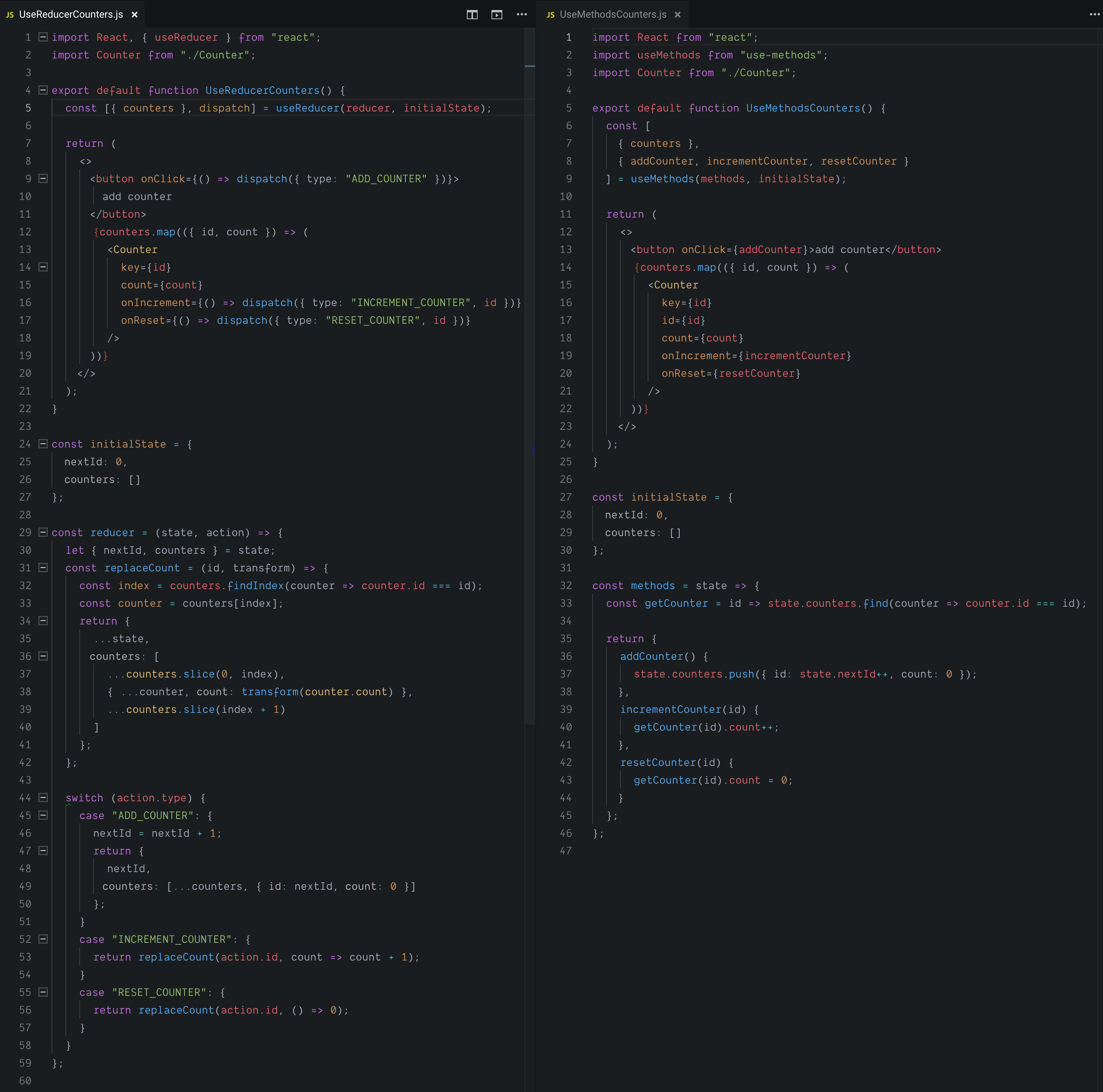 useReducer vs useMethods comparison