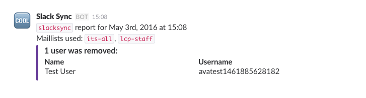 Image of slacksync reporting into a Slack channel