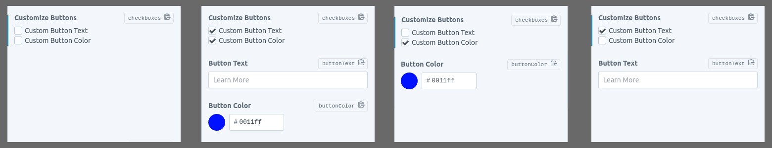 Two checkbox fields controlling the display of two other fields