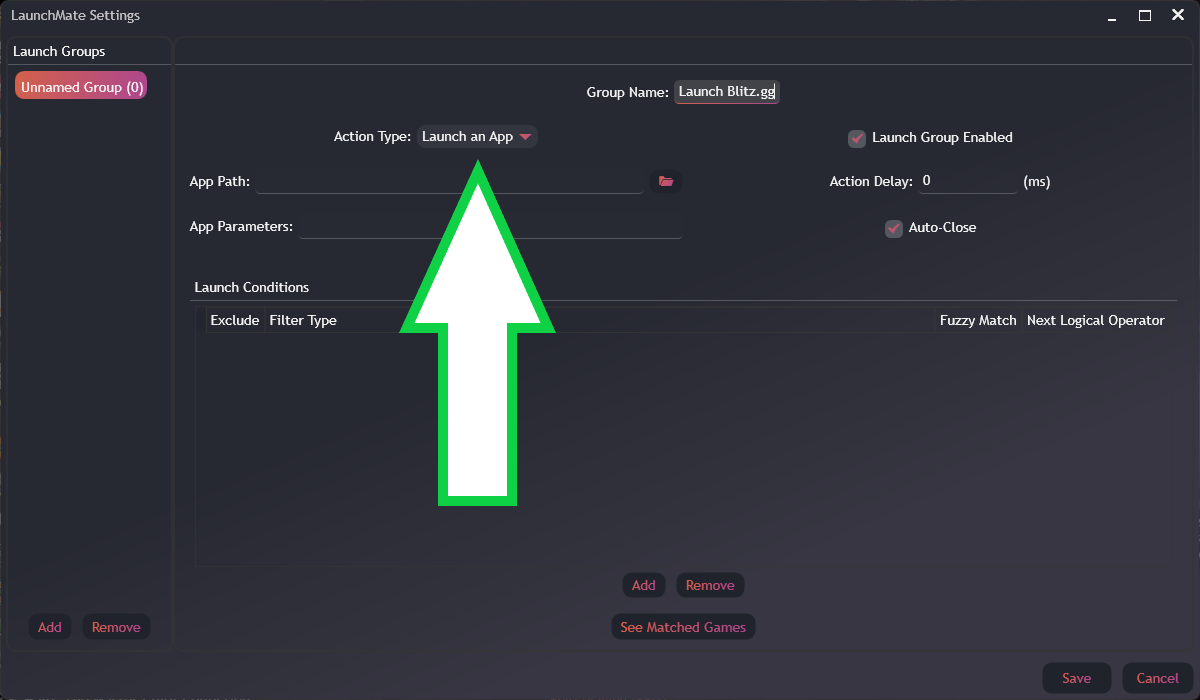 Image showing to change action type