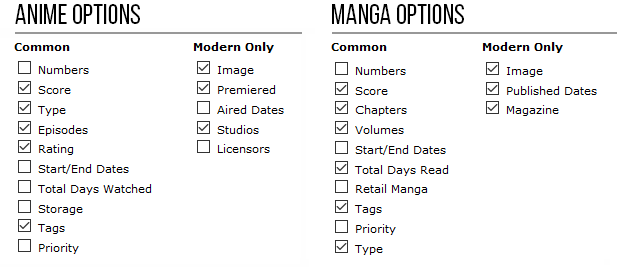 list settings