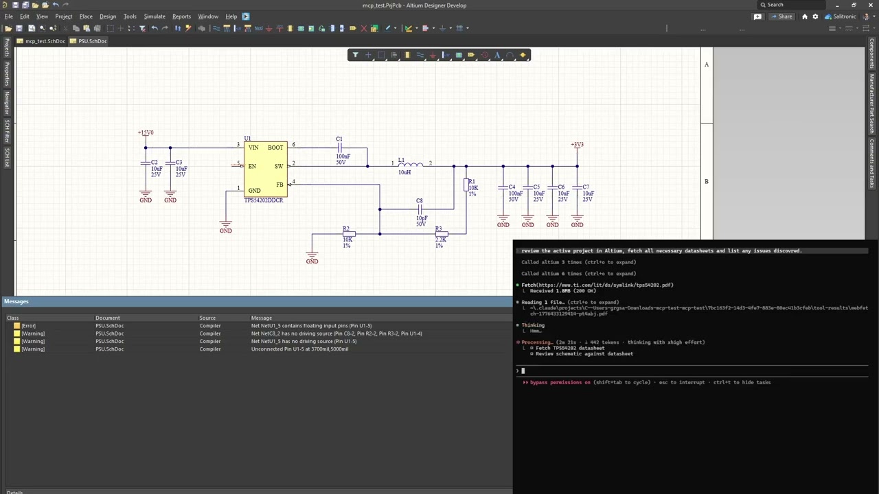 eda-agent demo: Claude Code reviewing a buck converter