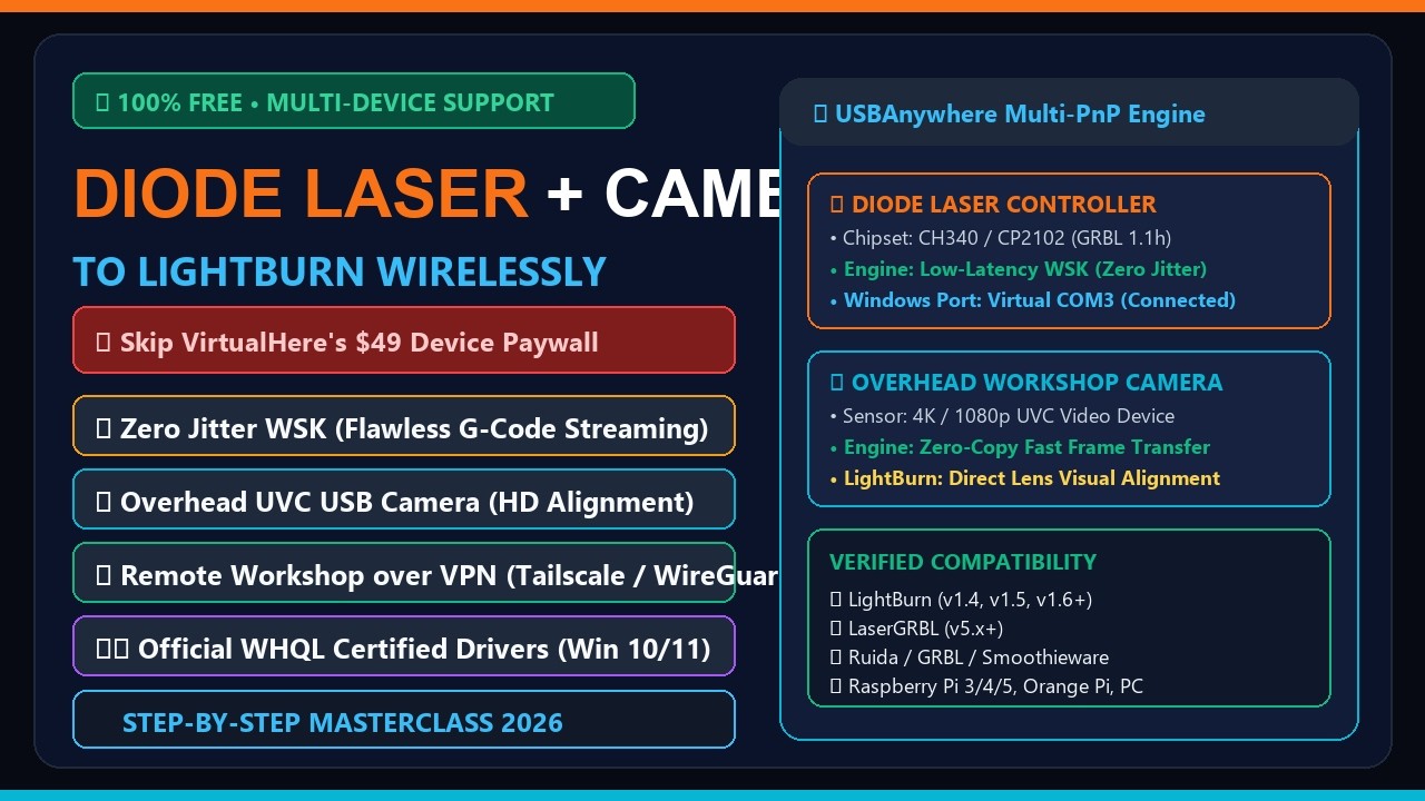 Connect Diode Laser & Camera to LightBurn Wirelessly over Wi-Fi / VPN