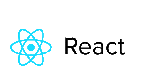 gif de animado de react com fundo transparente, com um iconine aimada do react a escrita  react é da cor preta