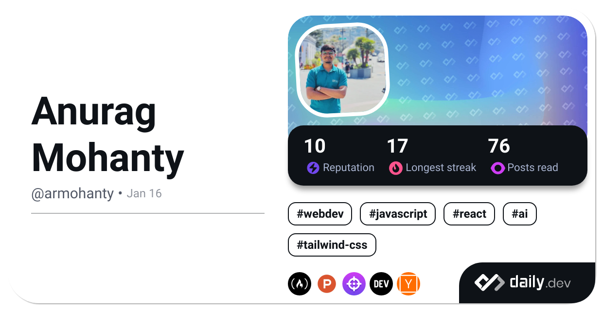 Anurag Mohanty's Dev Card