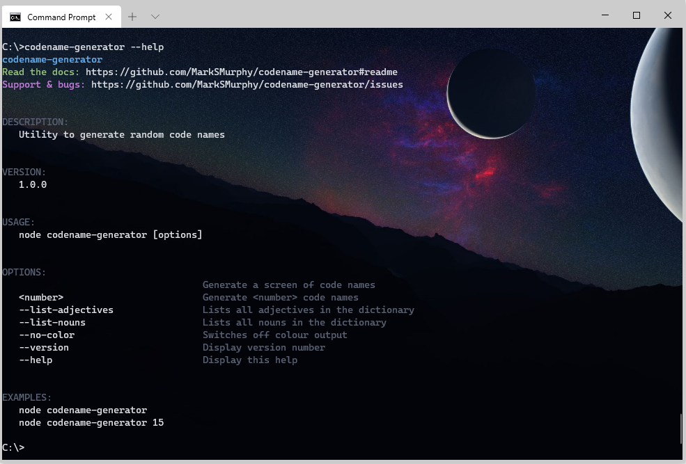 codename-generator --help